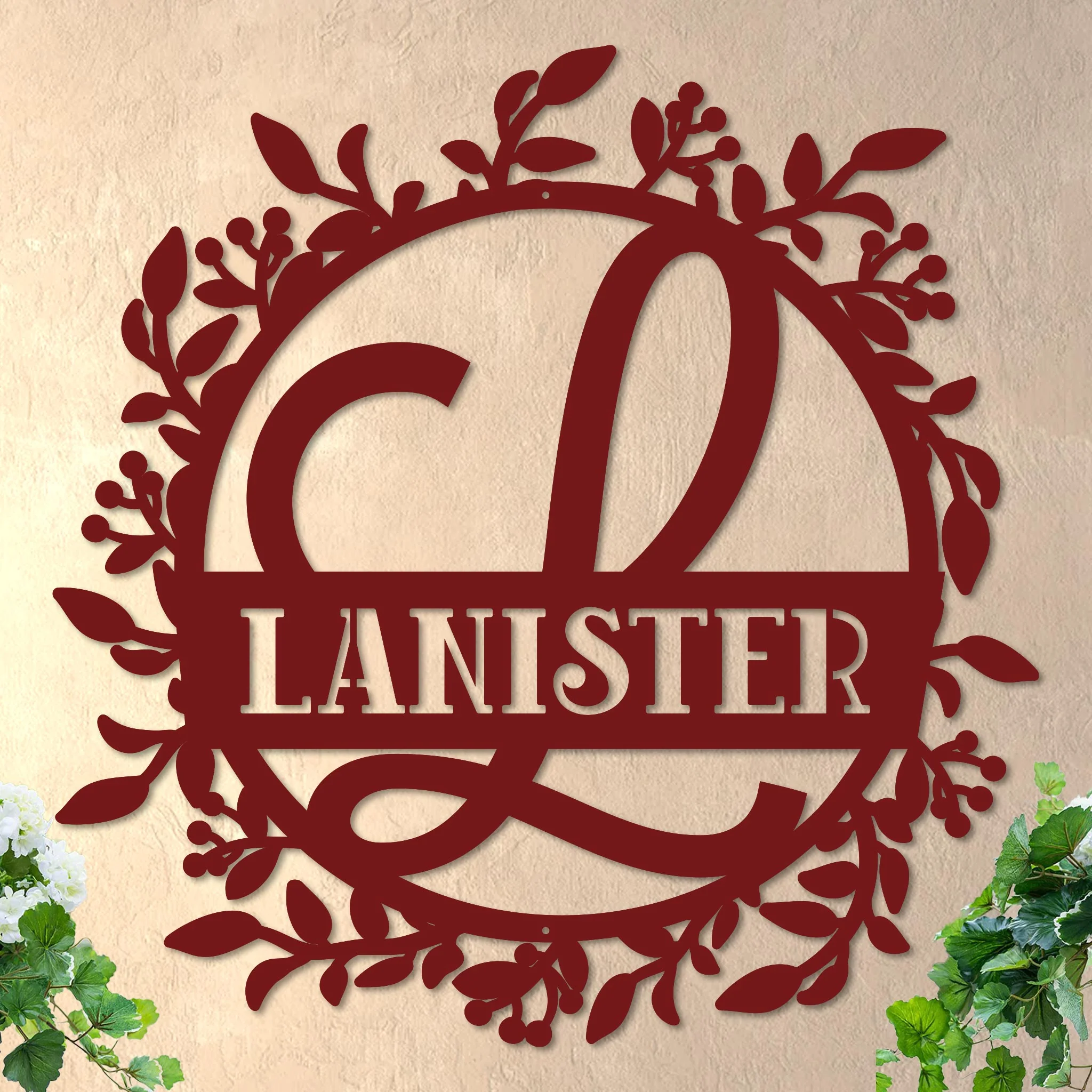Scrolled Initial and Name in Wreath - Image 9