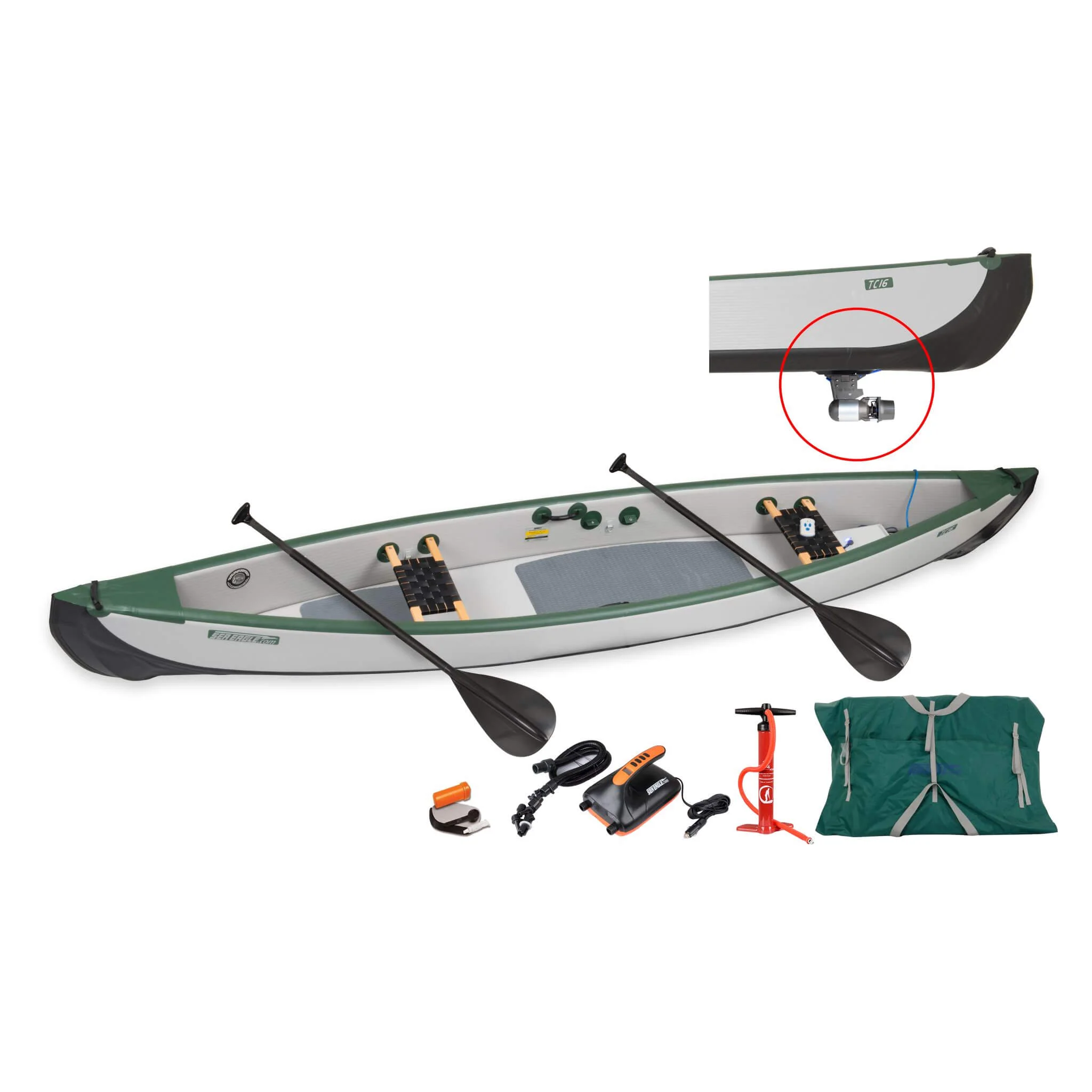 Sea Eagle 3-People TC16 High Pressure All Drop Stitch Inflatable Travel Canoe, 16FT [TC16K] (SAK43086) - Image 21