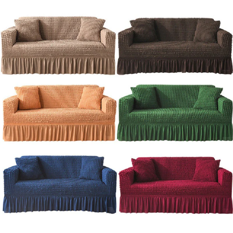 Seersucker Sofa Slipcover with Skirt Stretch Couch Slipcover Easy Fit Universal Furniture Protector - Image 2