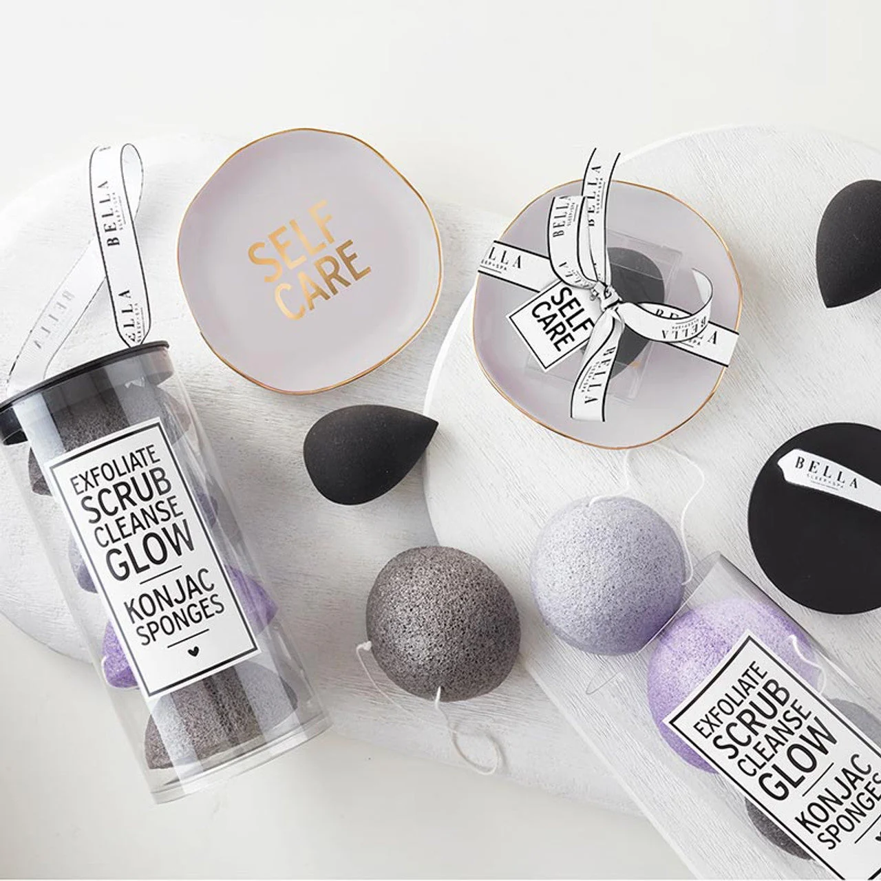 Self Care Ceramic Tray in Gray with Makeup Sponge | Cosmetic Giftable Beauty Tools Set - Image 4