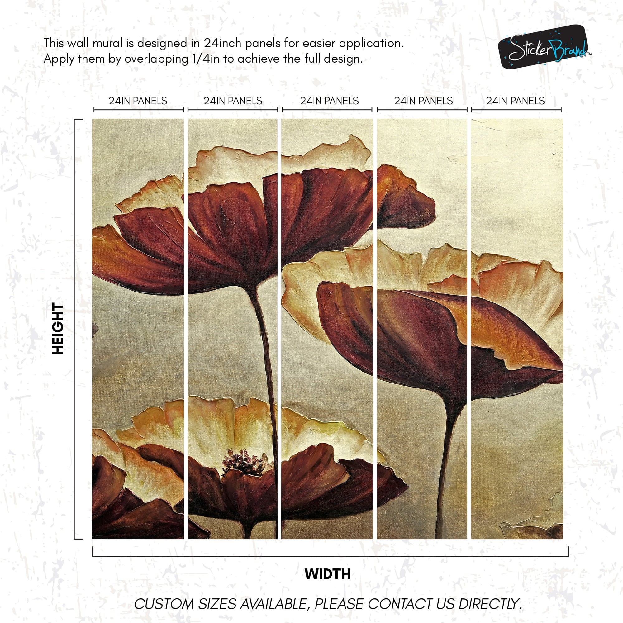 Sepia Poppies Flower Wall Mural. Vintage Botanical Wallpaper. #6155 - Image 13