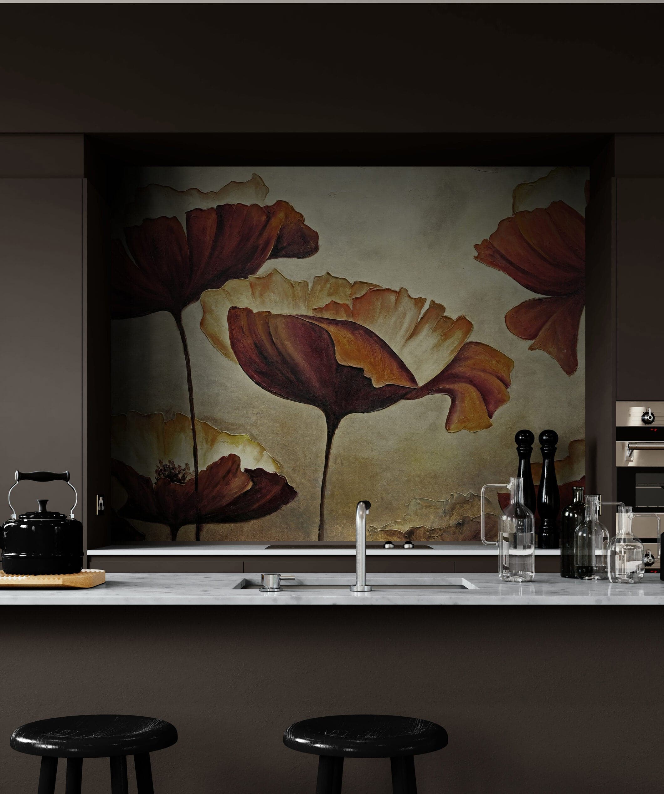 Sepia Poppies Flower Wall Mural. Vintage Botanical Wallpaper. #6155 - Image 5