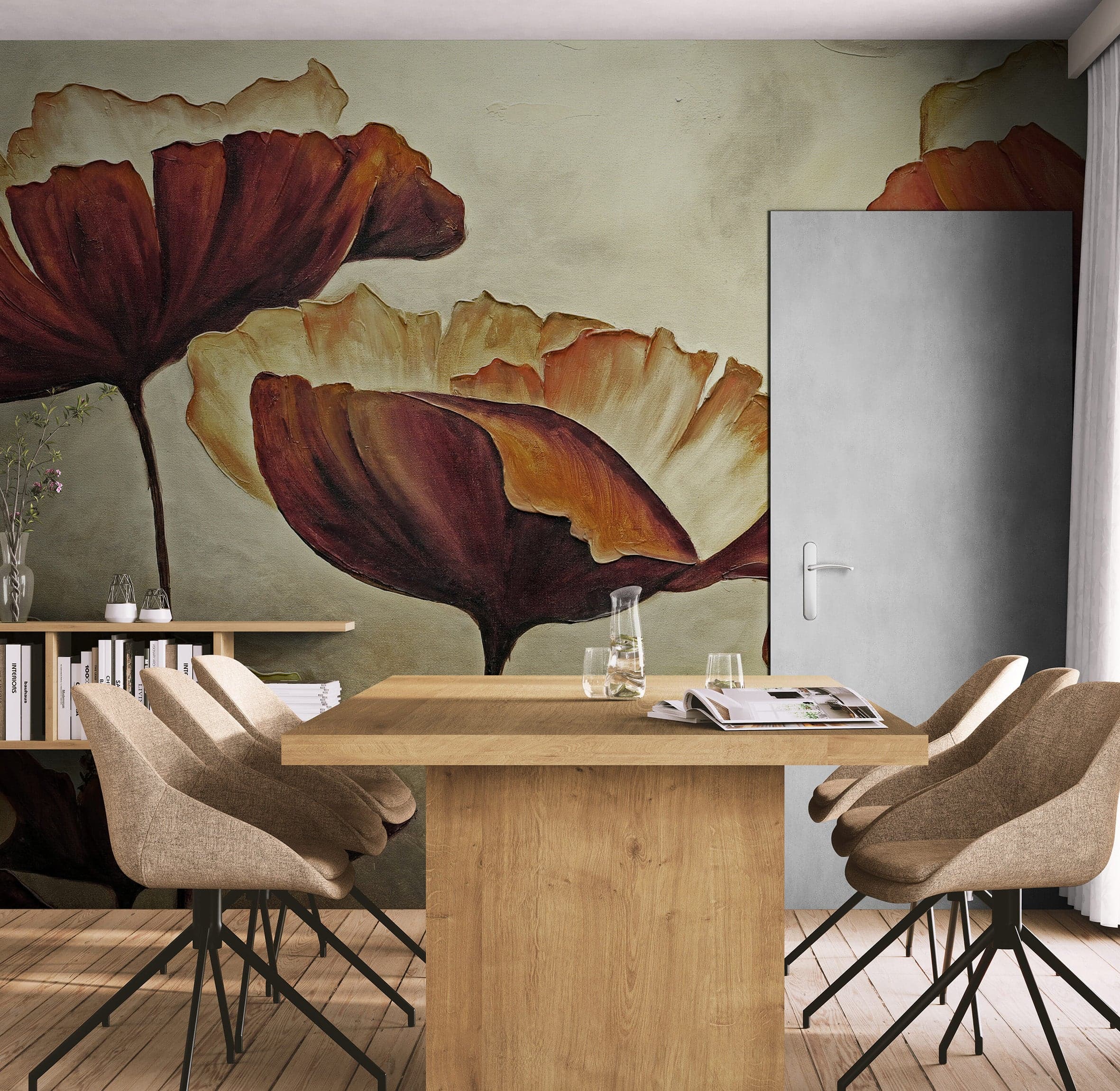 Sepia Poppies Flower Wall Mural. Vintage Botanical Wallpaper. #6155 - Image 6