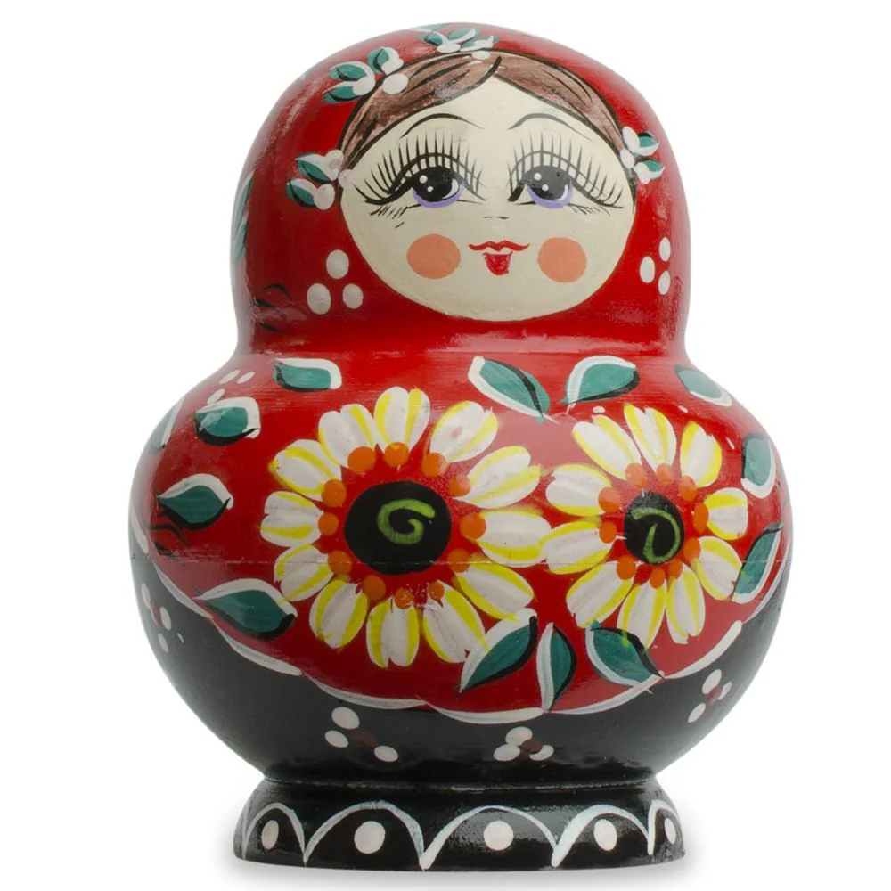 Set of 10 Daisy Flowers on Red Dress Nesting Dolls  7 Inches - Image 3