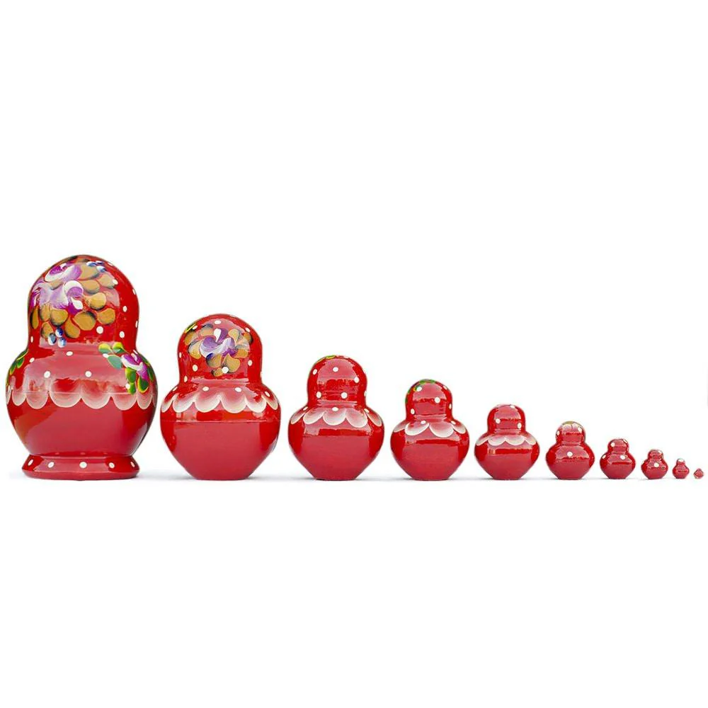 Set of 10 Red Bouquet of Flowers  Nesting Dolls 6 Inches - Image 2