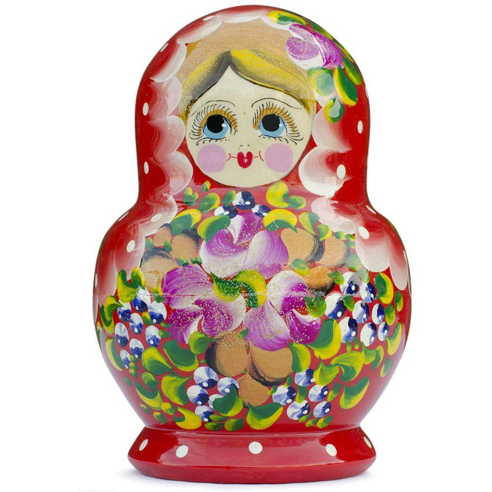 Set of 10 Red Bouquet of Flowers  Nesting Dolls 6 Inches - Image 3