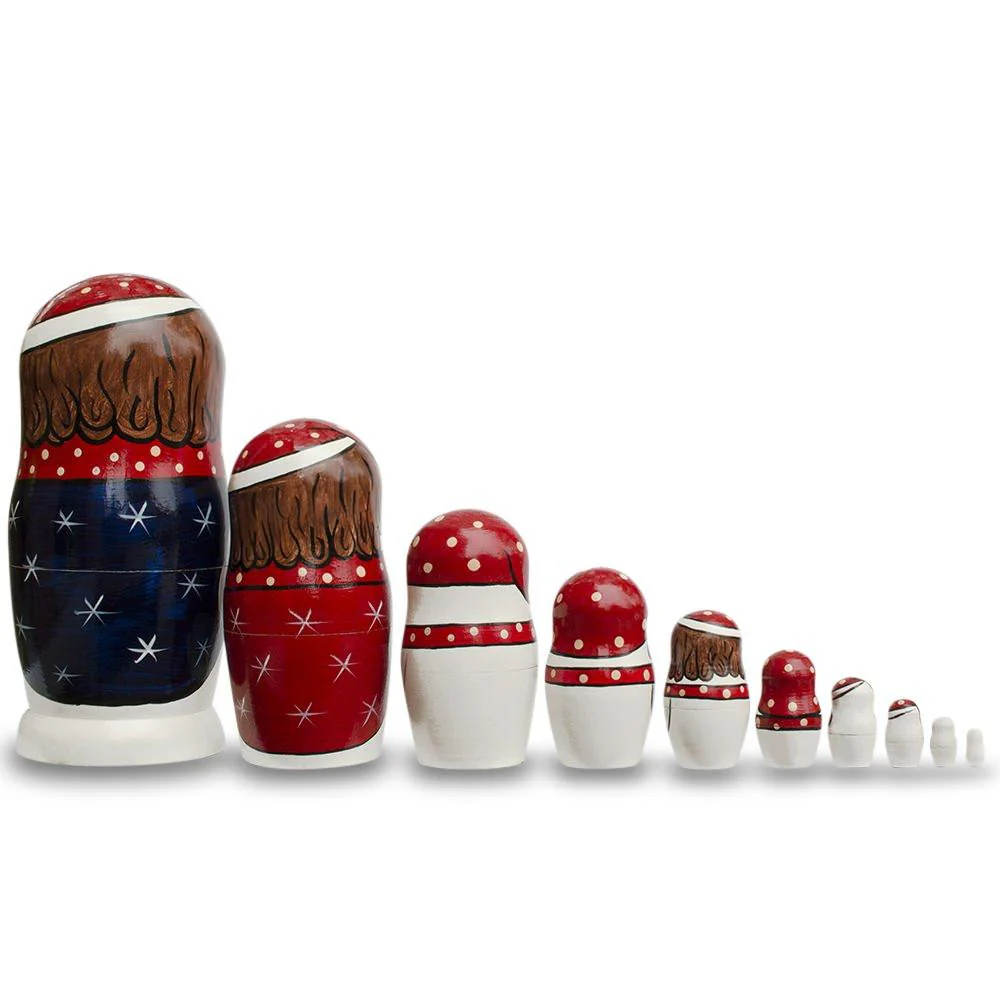 Set of 10 Snowmen with Christmas Tree Wooden Nesting Dolls 10.25 Inches - Image 2