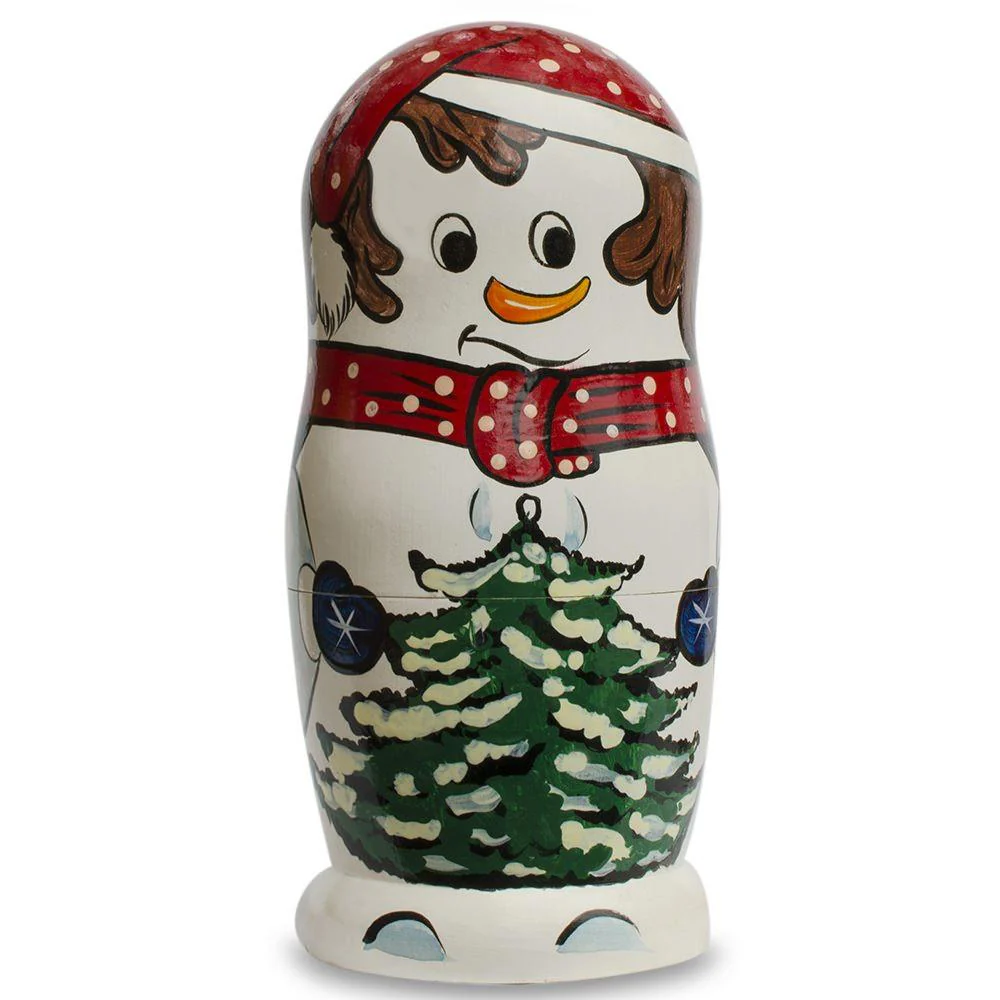 Set of 10 Snowmen with Christmas Tree Wooden Nesting Dolls 10.25 Inches - Image 3