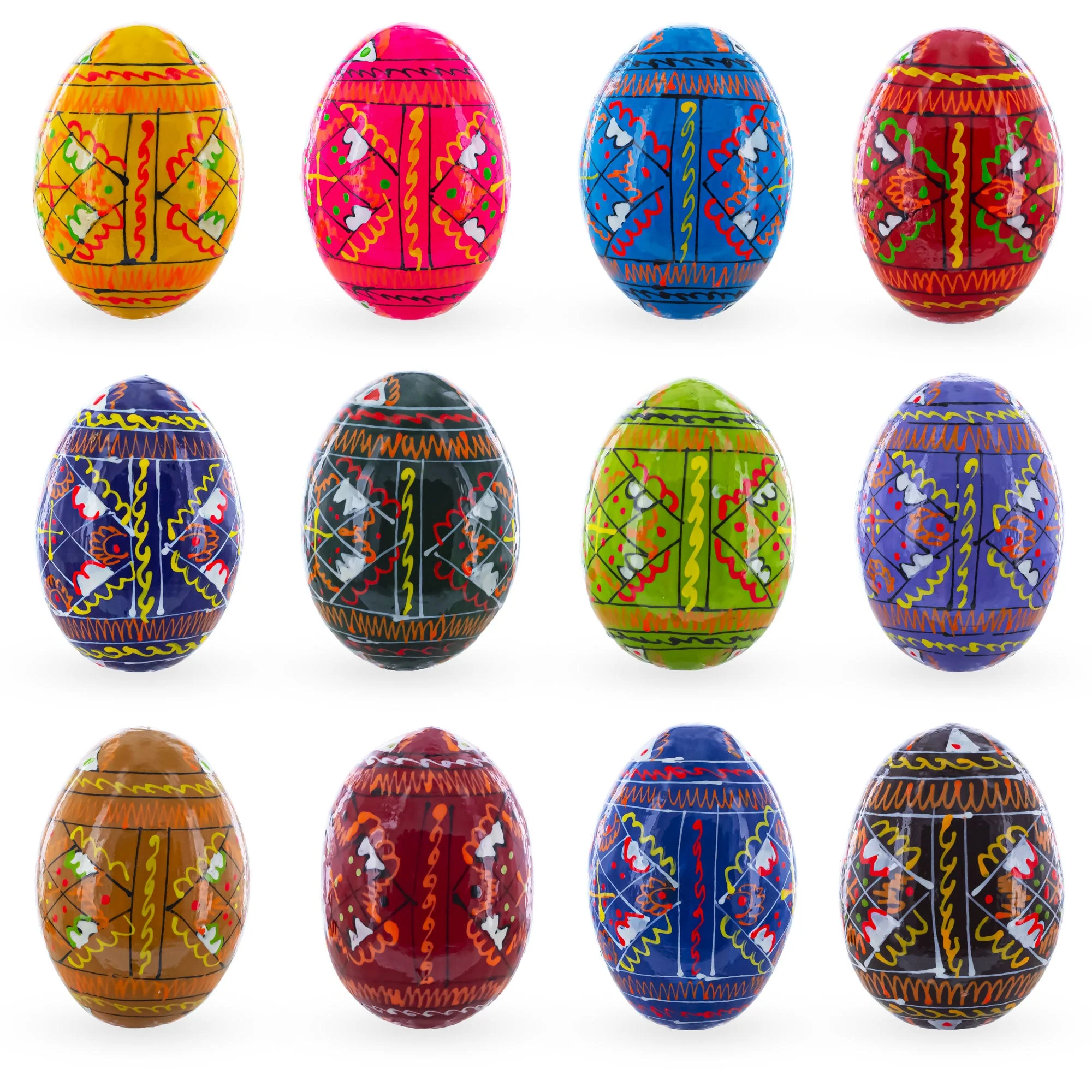Set of 12 Handcrafted Geometric Ukrainian Pysanky Wooden Easter Eggs 2.5 Inches - Image 2