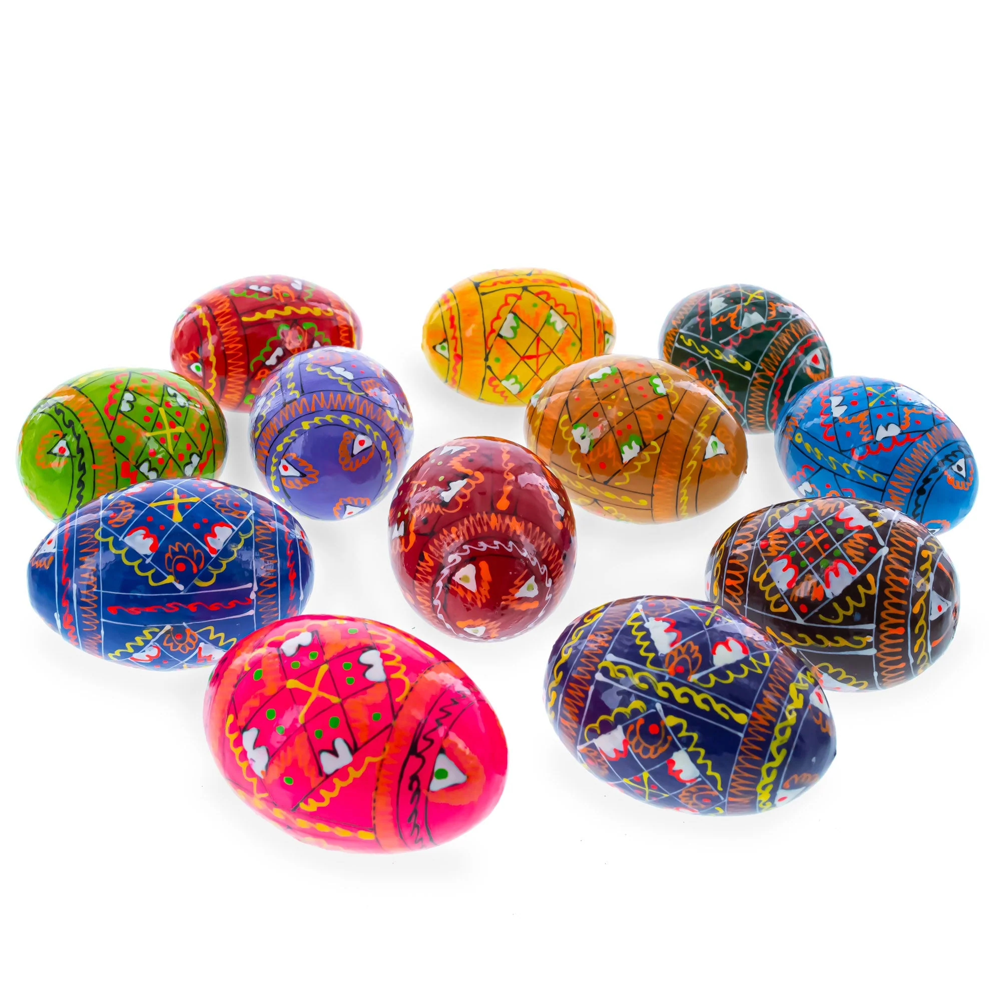 Set of 12 Handcrafted Geometric Ukrainian Pysanky Wooden Easter Eggs 2.5 Inches - Image 3