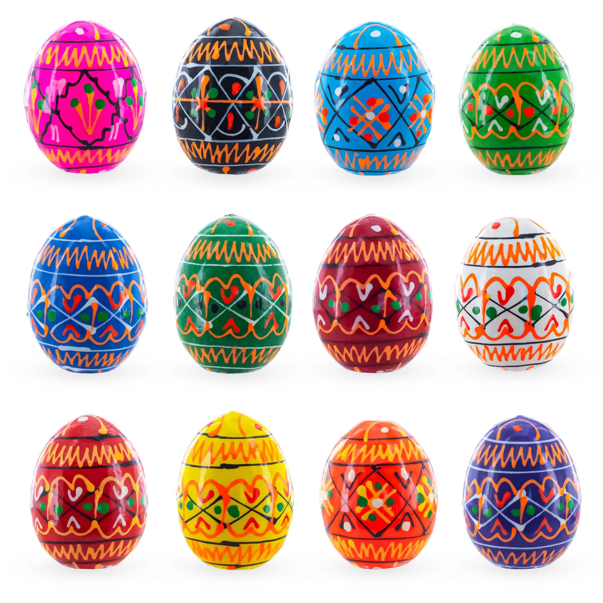 Set of 12 Mini Geometric Ukrainian Pysanky Wooden Easter Eggs 1.6 Inches - Image 2