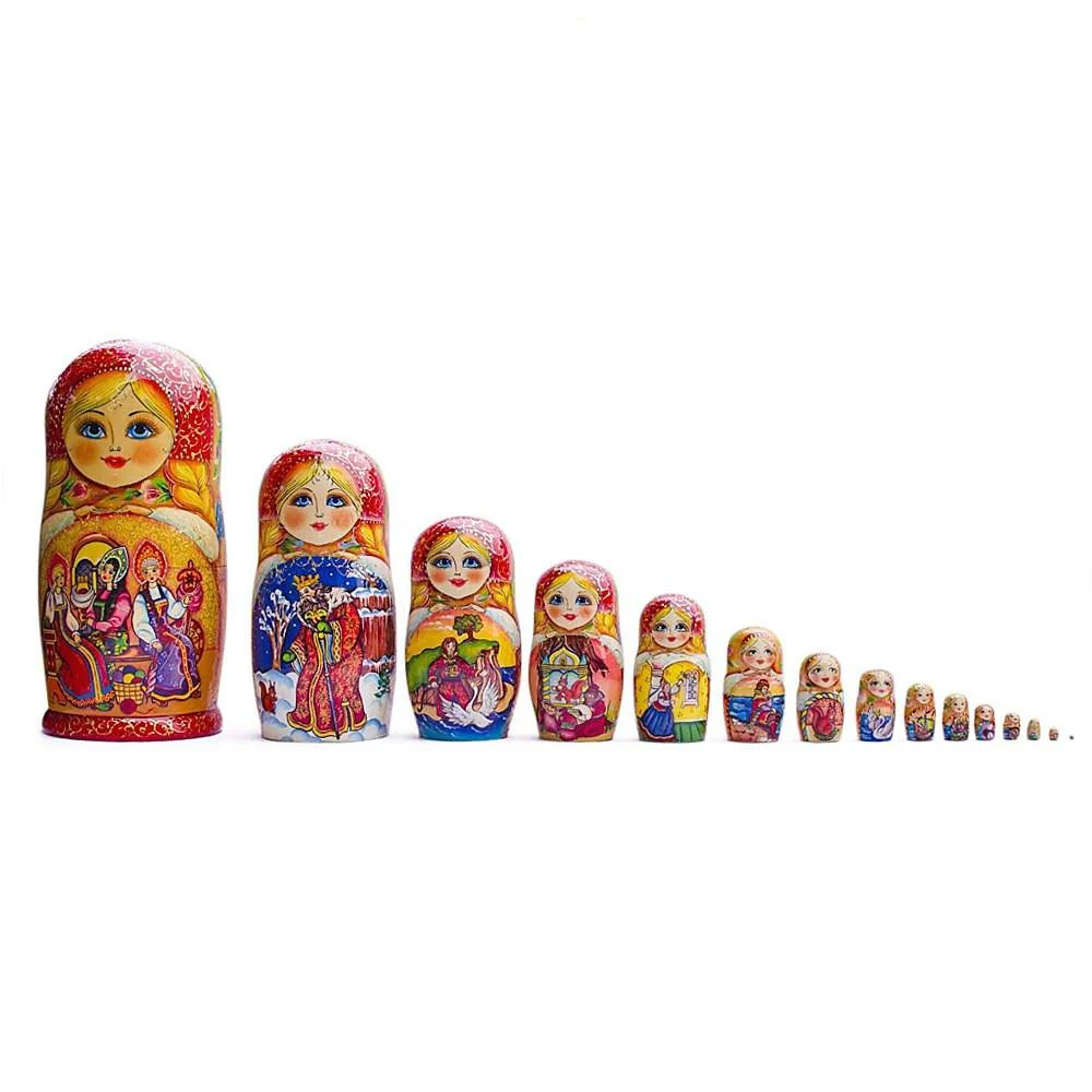 Set of 15 Cartoon Wooden Nesting Dolls 13 Inches