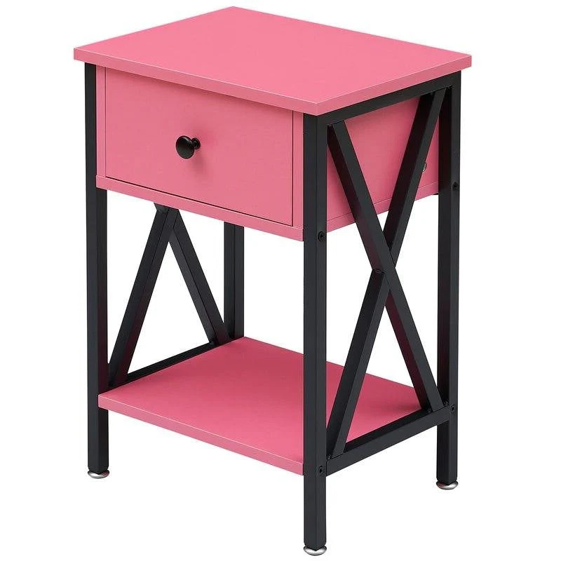 Set of 2 - 1-Drawer Nightstand Bedside Table in Pink and Black - Image 2