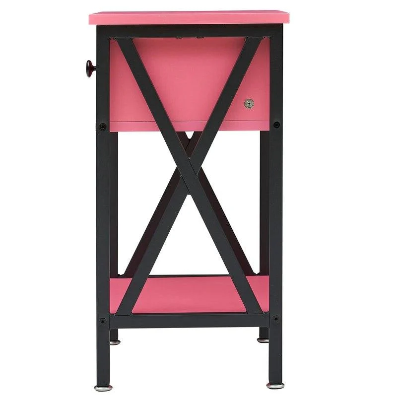 Set of 2 - 1-Drawer Nightstand Bedside Table in Pink and Black - Image 3