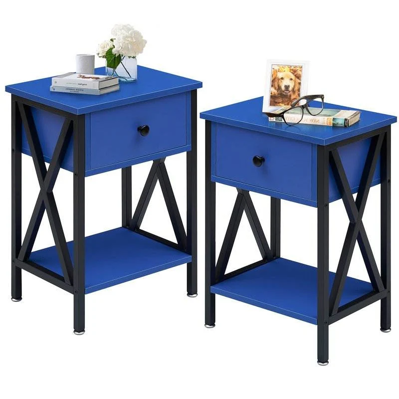 Set of 2 - 1 Drawer Nightstand in Dark Blue and Black - Image 2