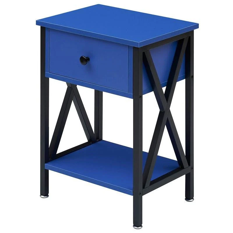 Set of 2 - 1 Drawer Nightstand in Dark Blue and Black - Image 3
