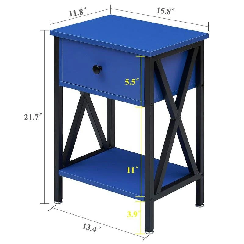 Set of 2 - 1 Drawer Nightstand in Dark Blue and Black - Image 5