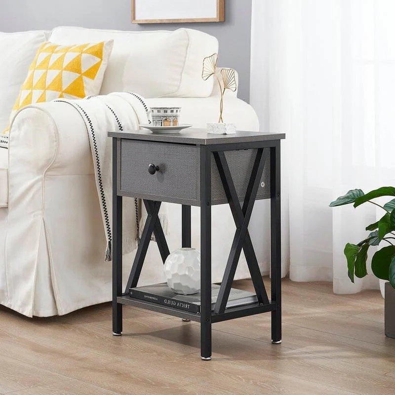 Set of 2 - 1 Drawer Nightstand in Grey and Black Wood Finish - Image 2