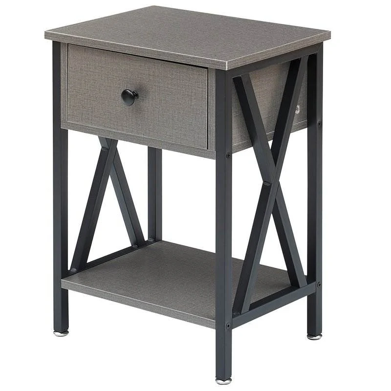 Set of 2 - 1 Drawer Nightstand in Grey and Black Wood Finish - Image 3