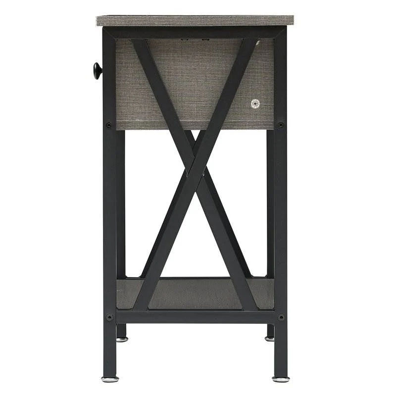 Set of 2 - 1 Drawer Nightstand in Grey and Black Wood Finish - Image 4