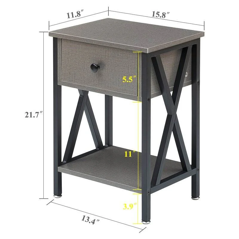 Set of 2 - 1 Drawer Nightstand in Grey and Black Wood Finish - Image 5