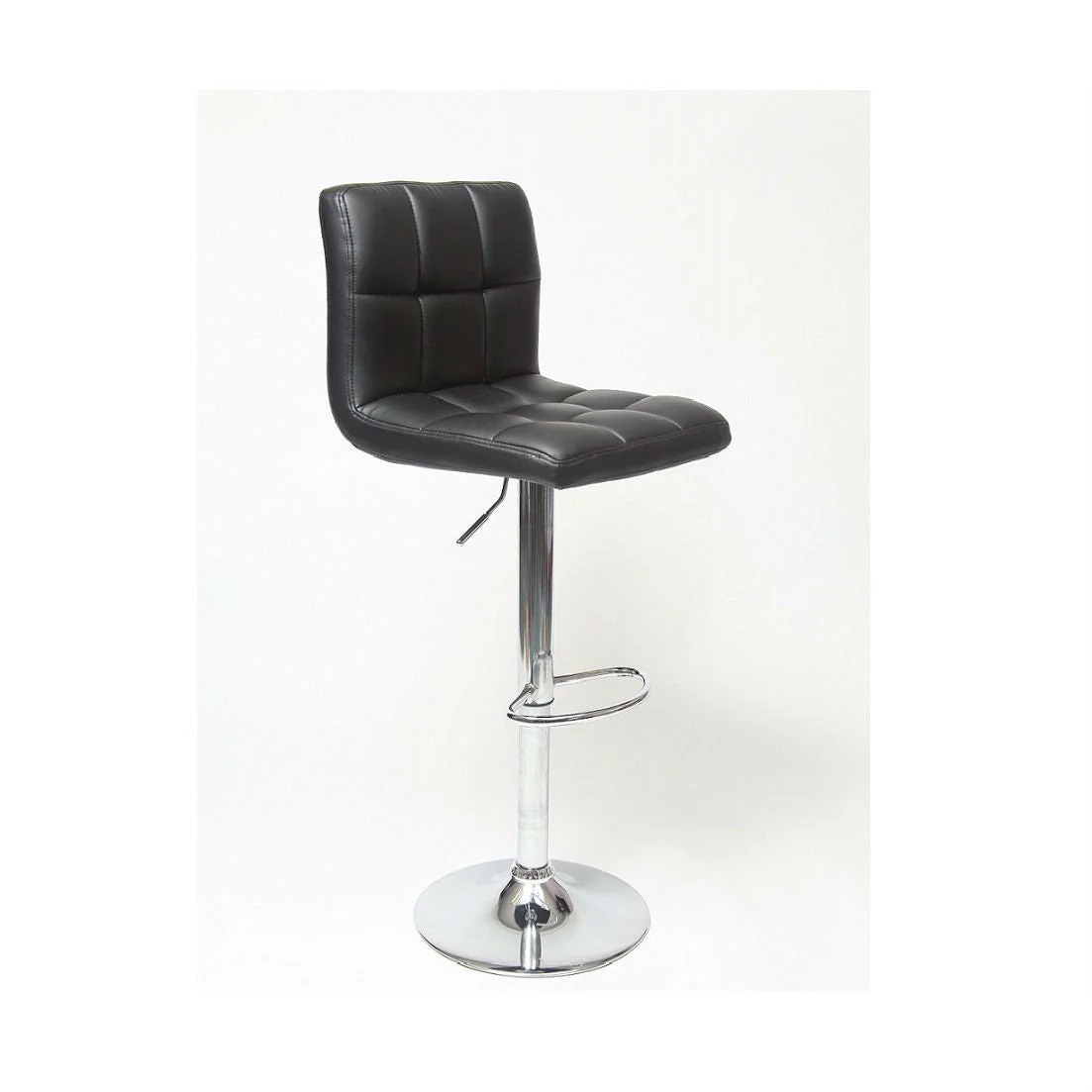 Set of 2 - Adjustable Height Bar Stool with Black Faux Leather Cushion Seat - Image 3