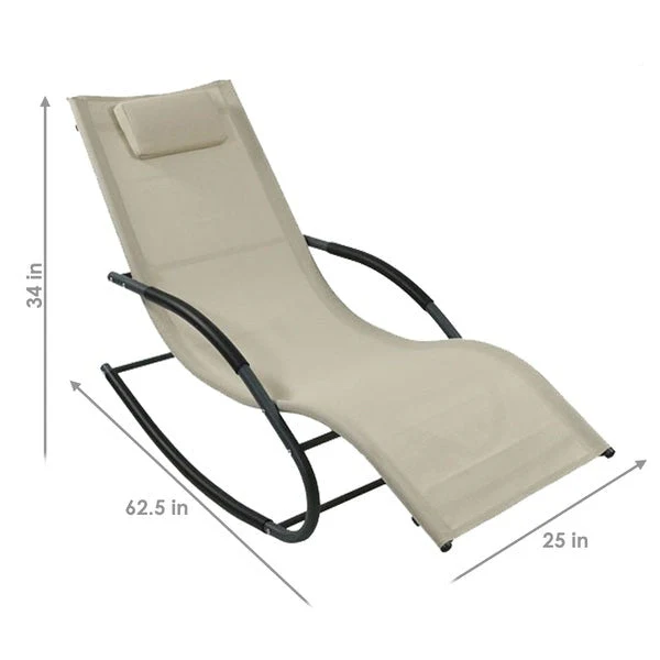 Set of 2 Beige Rocking Chaise Lounger Patio Lounge Chair with Pillow - Image 5