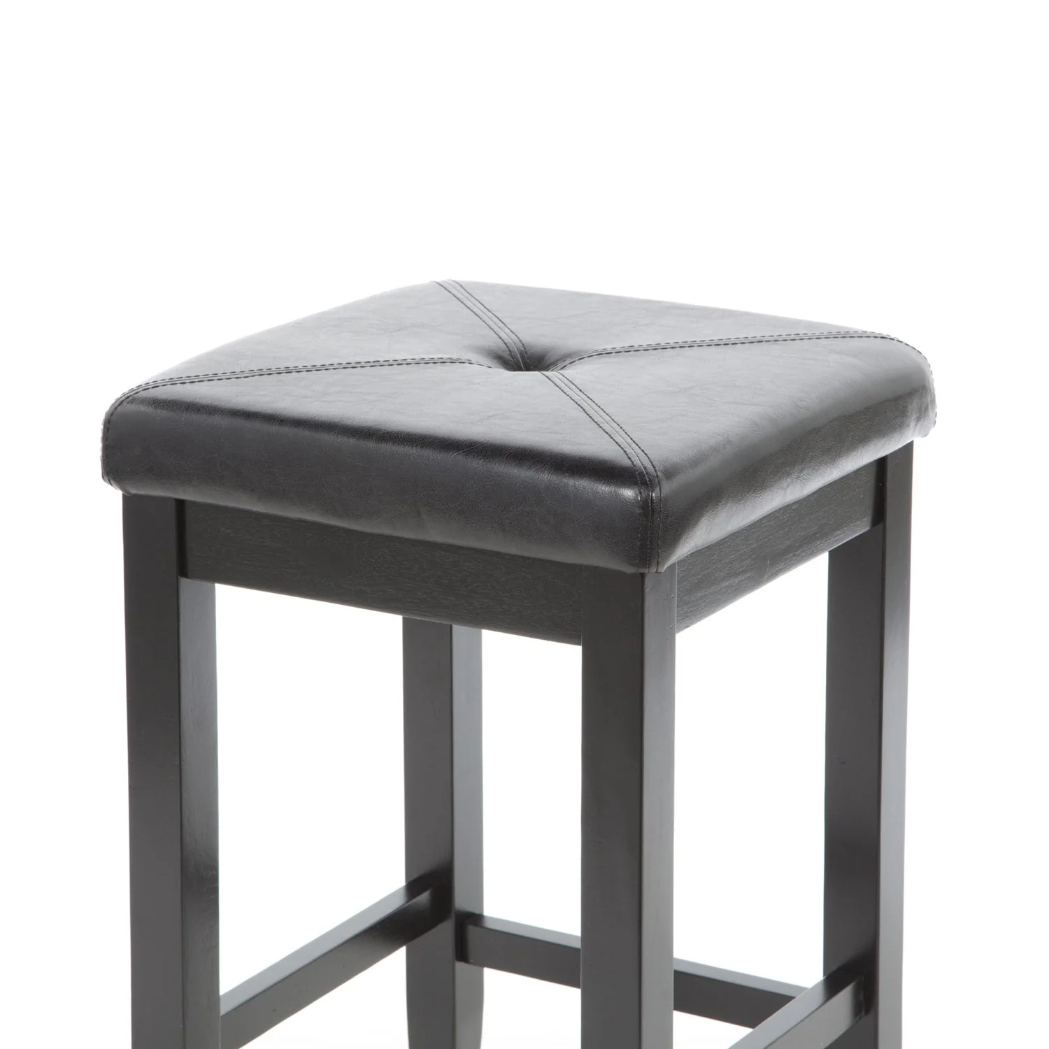 Set of 2 - Black 24-inch Backless Barstools with Faux Leather Seat - Image 2