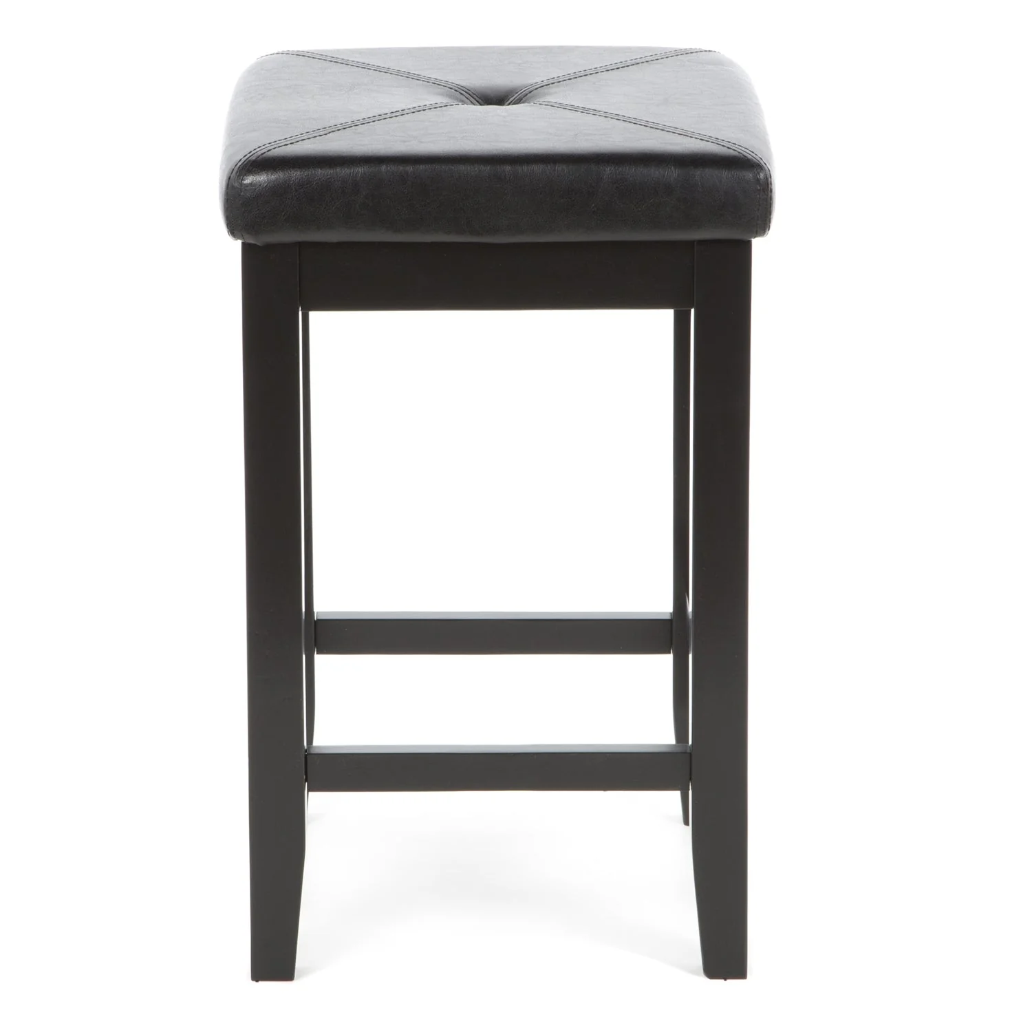 Set of 2 - Black 24-inch Backless Barstools with Faux Leather Seat - Image 3
