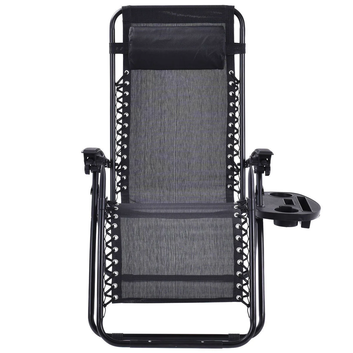 Set of 2 Black Folding Outdoor Zero Gravity Lounge Chair Recliner - Image 2