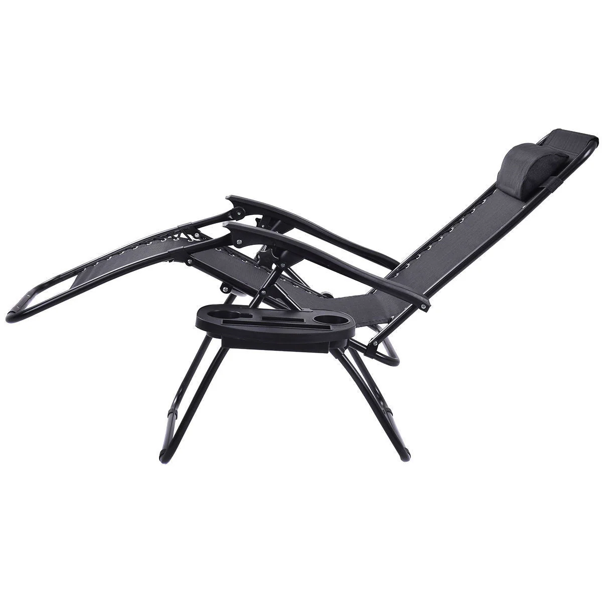 Set of 2 Black Folding Outdoor Zero Gravity Lounge Chair Recliner - Image 3