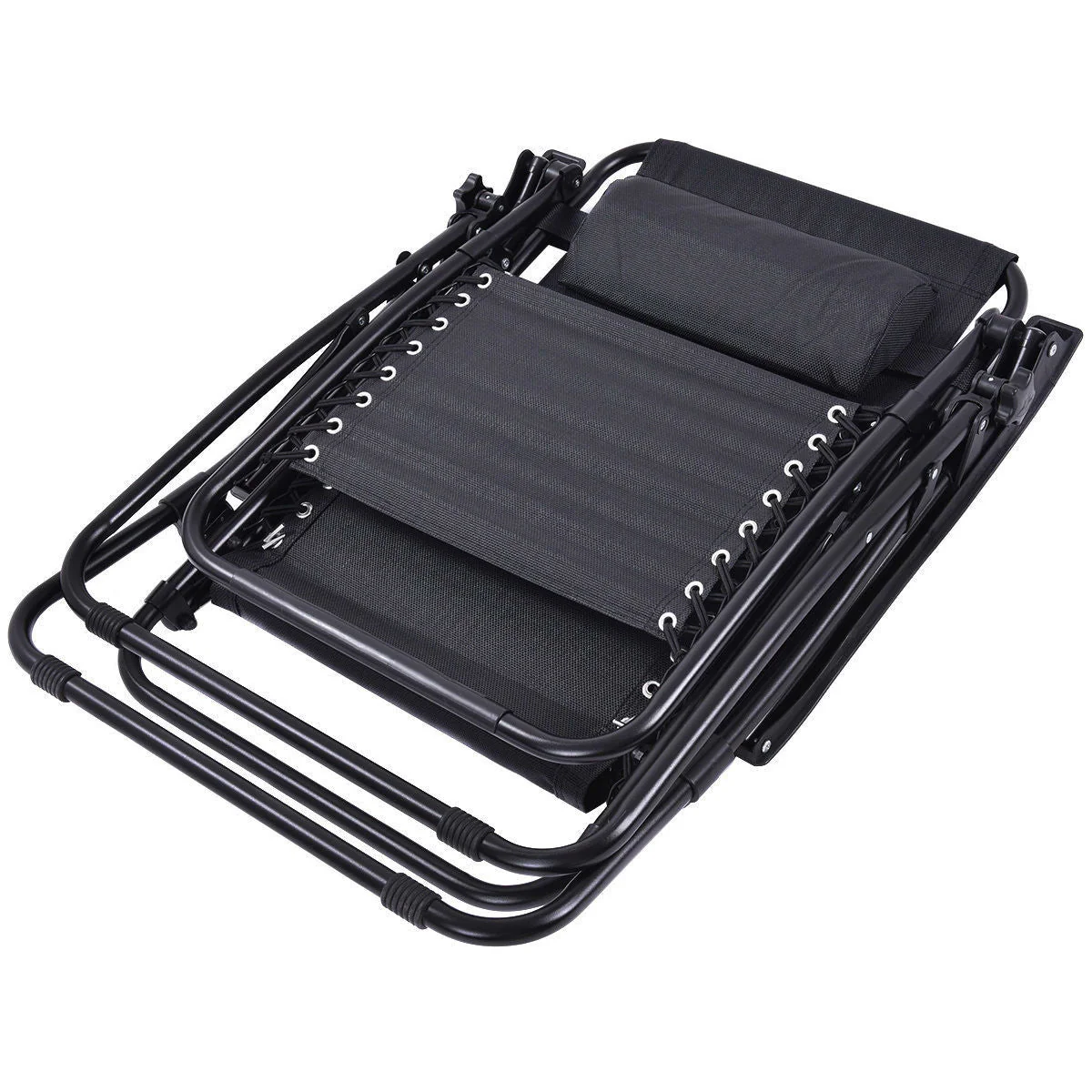 Set of 2 Black Folding Outdoor Zero Gravity Lounge Chair Recliner - Image 4