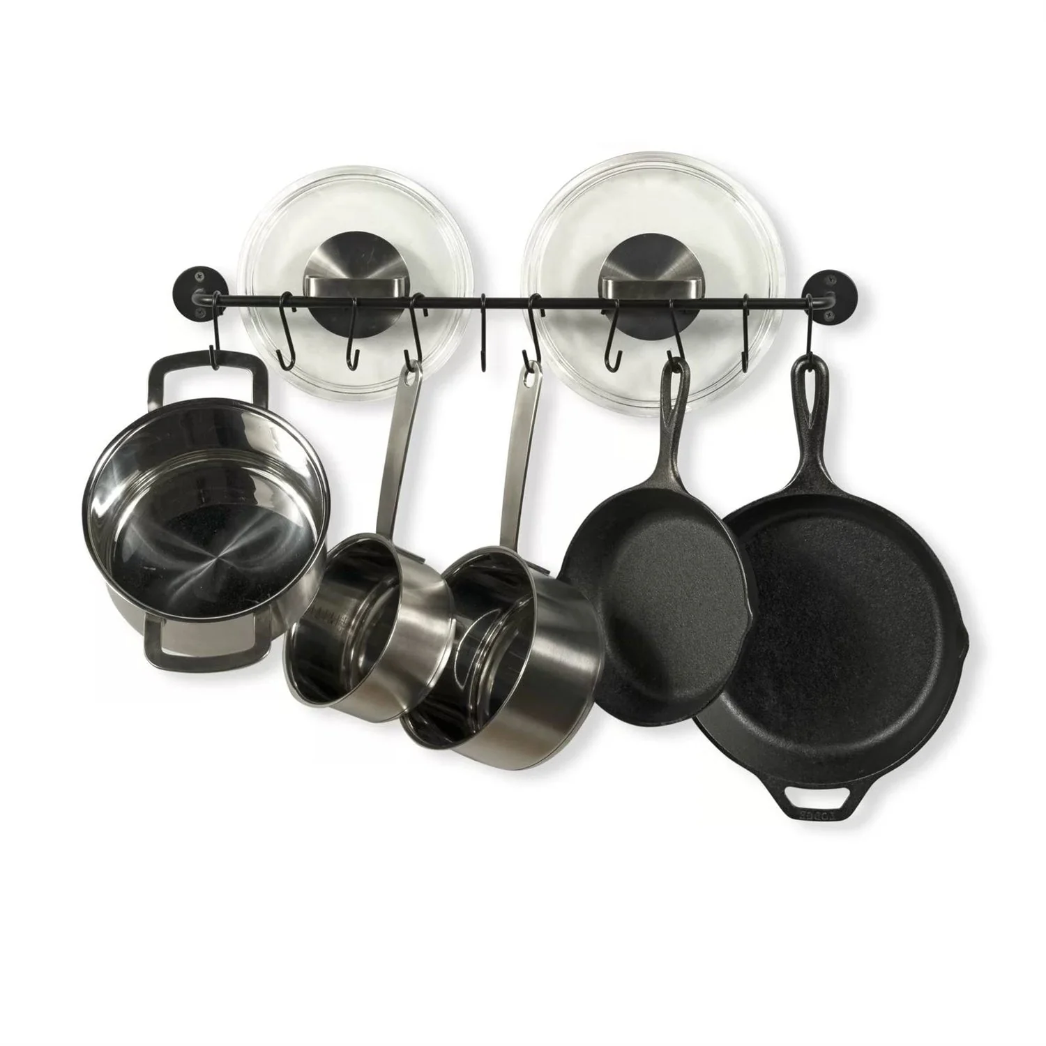 Set of 2 - Black Metal Wall Mounted Pot Rack with 20 Hanging Hooks - Image 4