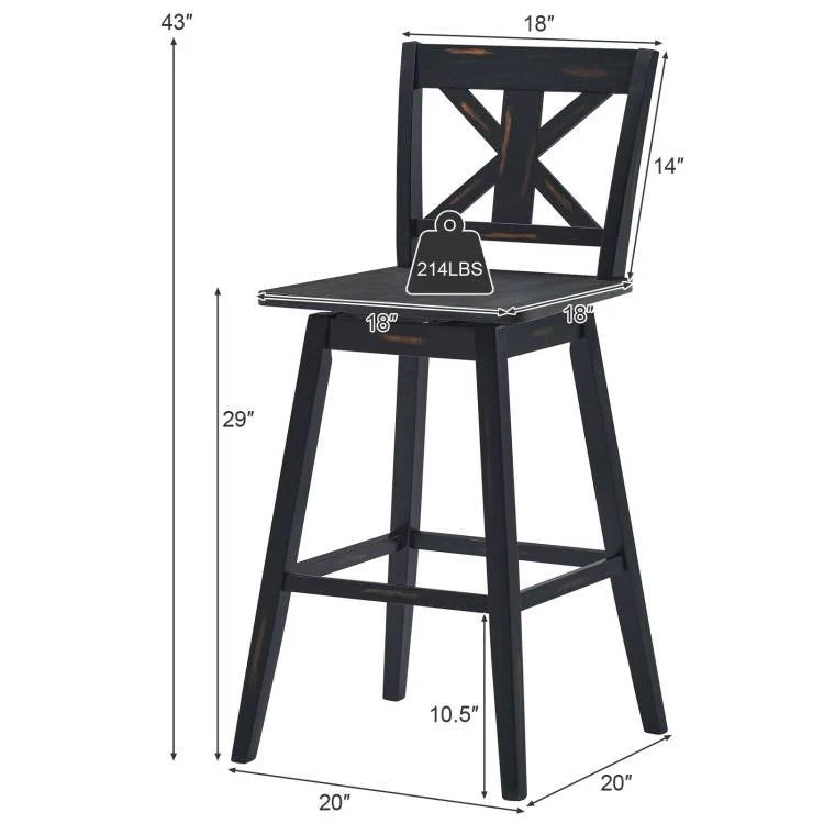 Set of 2 Black Wood 29-in Modern Kitchen Dining Farmhouse Swivel Seat Barstools - Image 5