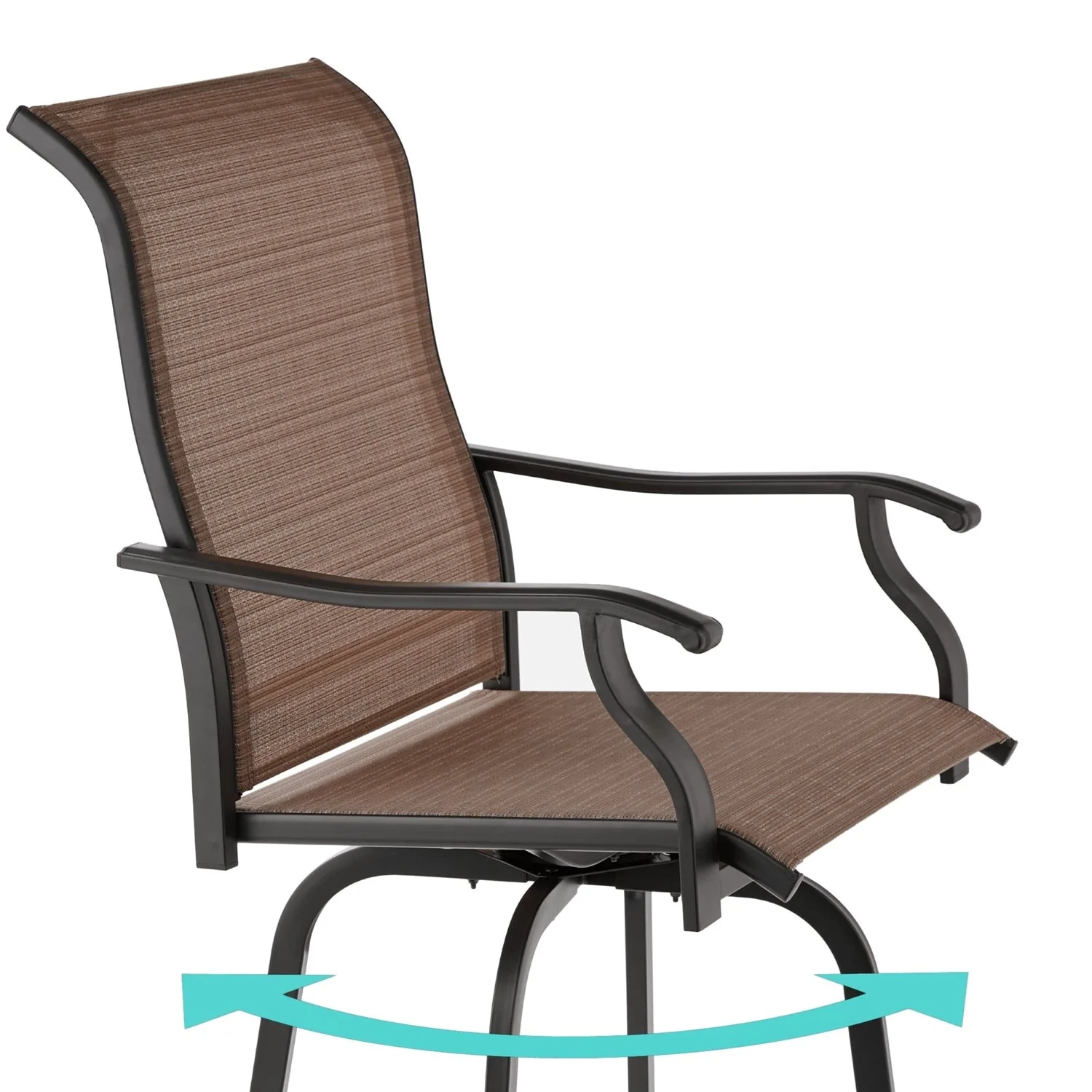 Set of 2 Brown All-Weather Mesh Swivel Barstools - Image 2