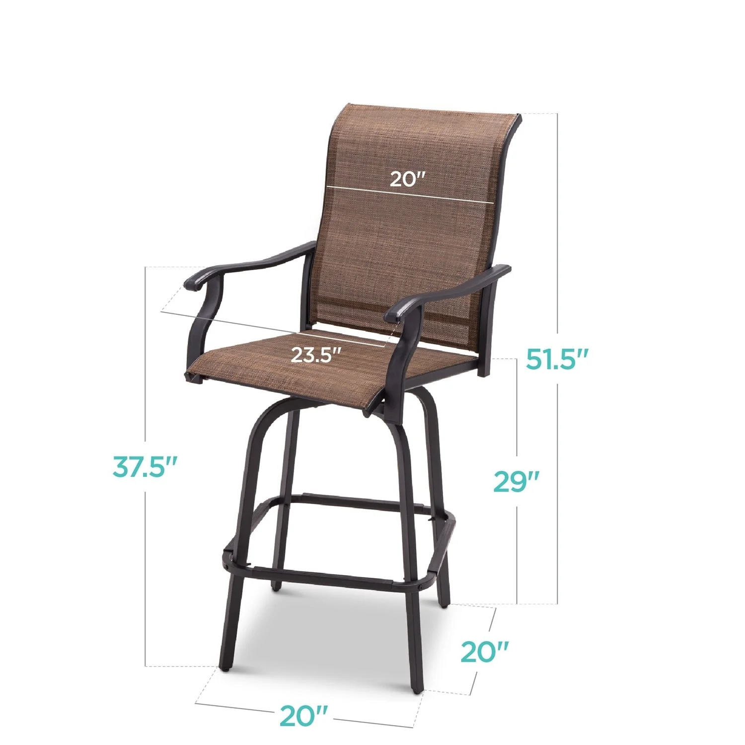 Set of 2 Brown All-Weather Mesh Swivel Barstools - Image 4