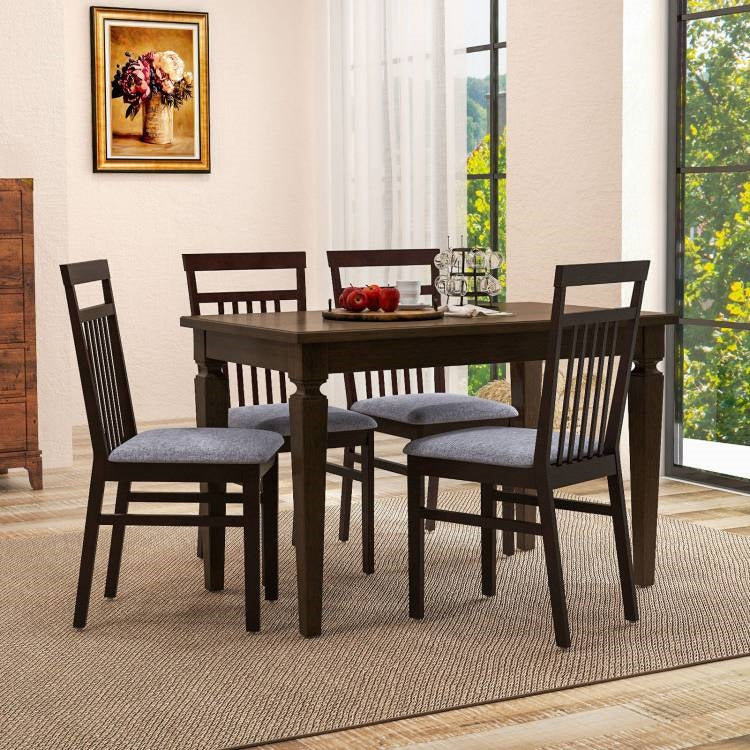 Set of 2 - Classic Sturdy Wood Dining Chair with Grey Upholstered Seat Cushion - Image 2