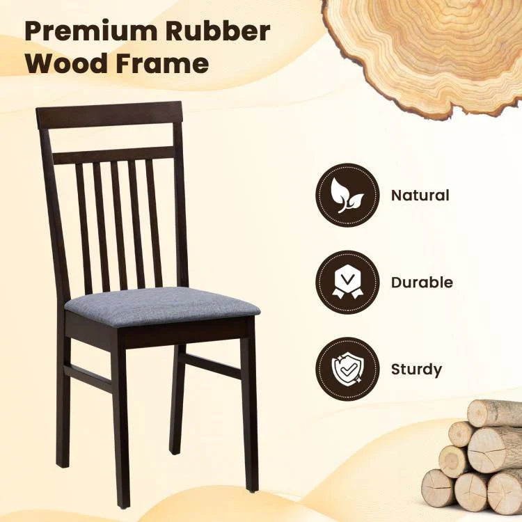 Set of 2 - Classic Sturdy Wood Dining Chair with Grey Upholstered Seat Cushion - Image 3