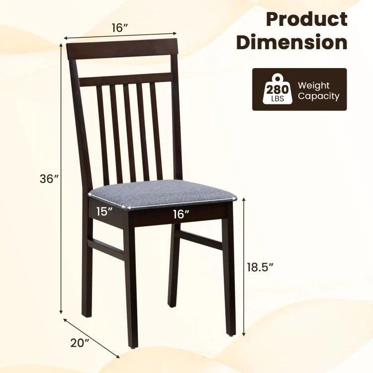 Set of 2 - Classic Sturdy Wood Dining Chair with Grey Upholstered Seat Cushion - Image 4