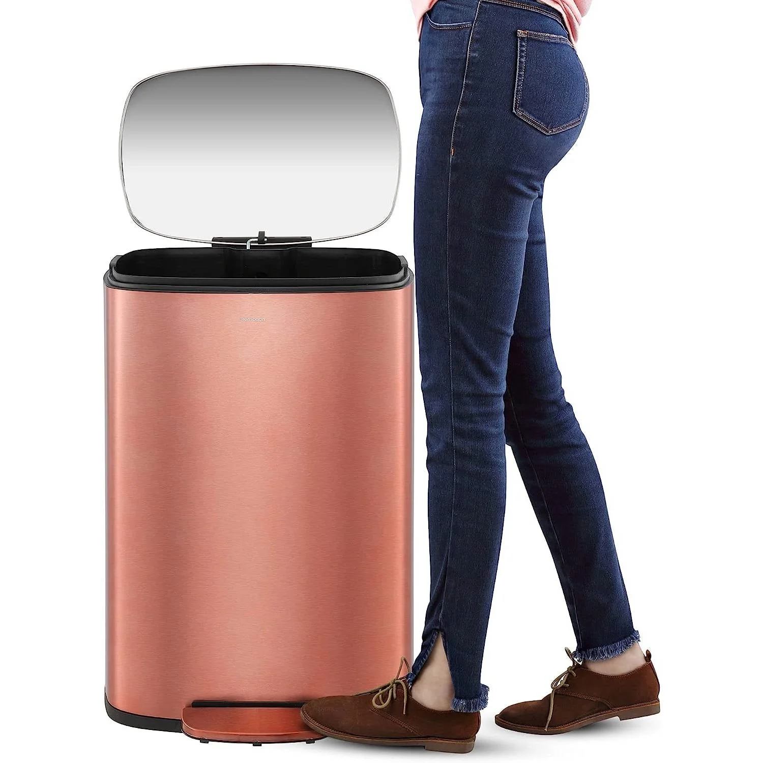 Set of 2 - Copper Gold Step-on Trash Can - 13-Gallon and 1.3-Gallon - Image 3