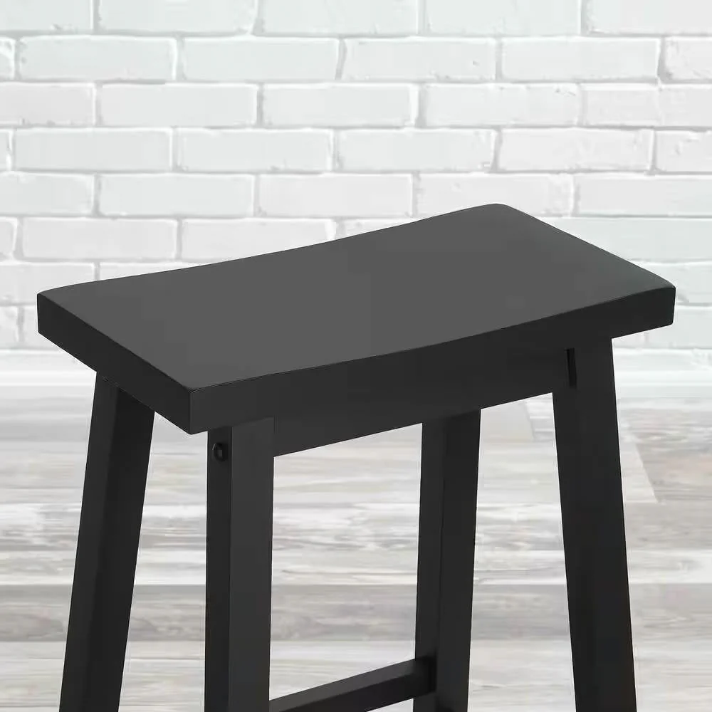 Set of 2 Farmhouse Bar Height Saddle Seat Barstool in Charcoal Black Wood Finish - Image 3