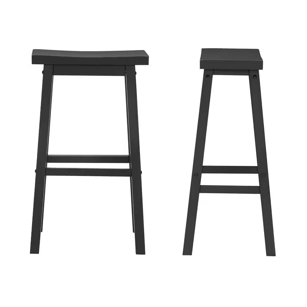 Set of 2 Farmhouse Bar Height Saddle Seat Barstool in Charcoal Black Wood Finish - Image 4