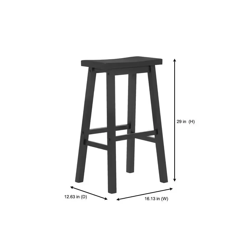 Set of 2 Farmhouse Bar Height Saddle Seat Barstool in Charcoal Black Wood Finish - Image 5