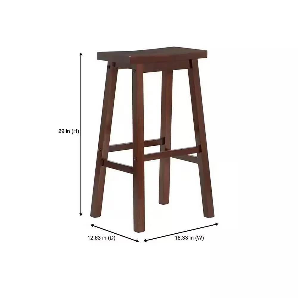 Set of 2 Farmhouse Bar Height Saddle Seat Barstools in Brown Walnut Wood Finish - Image 5