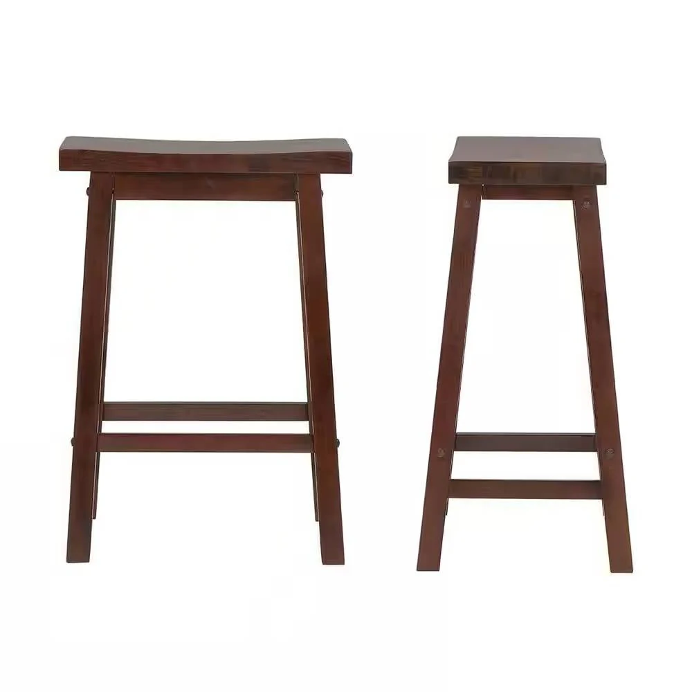 Set of 2 Farmhouse Counter Height Saddle Bar Stools in Brown Walnut Wood Finish - Image 4