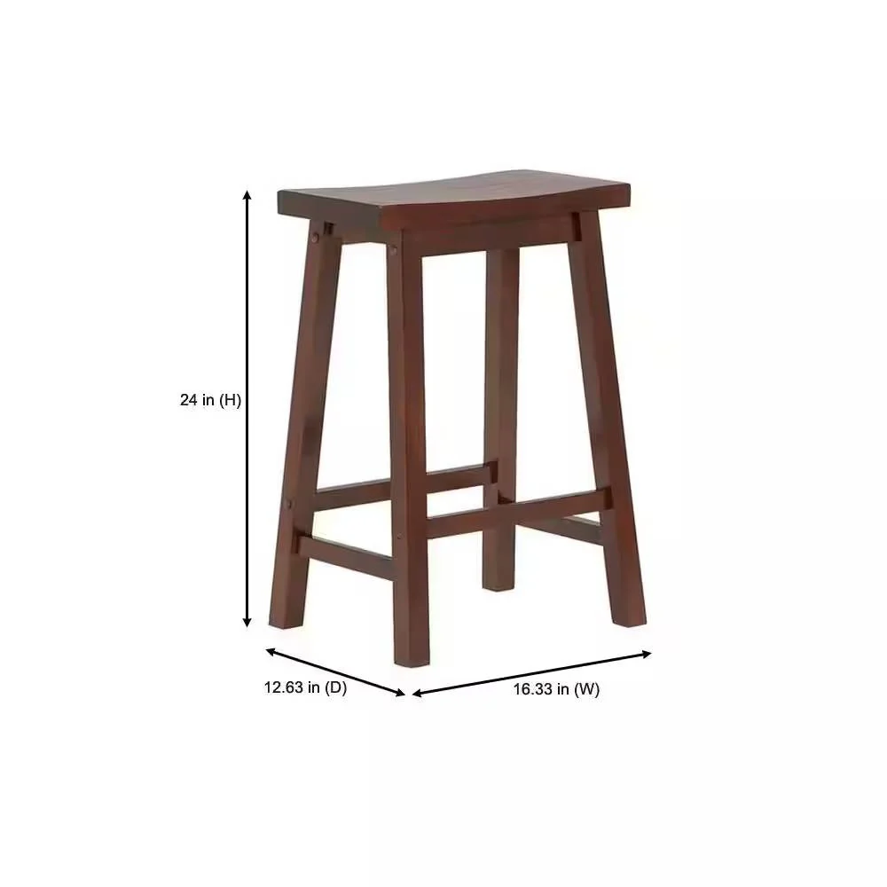 Set of 2 Farmhouse Counter Height Saddle Bar Stools in Brown Walnut Wood Finish - Image 5
