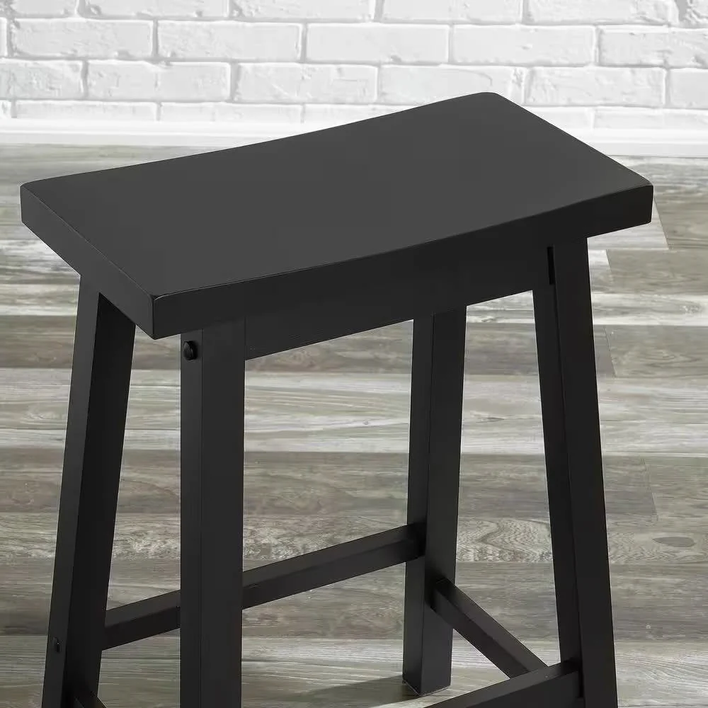 Set of 2 Farmhouse Counter Height Saddle Barstool in Charcoal Black Wood Finish - Image 3