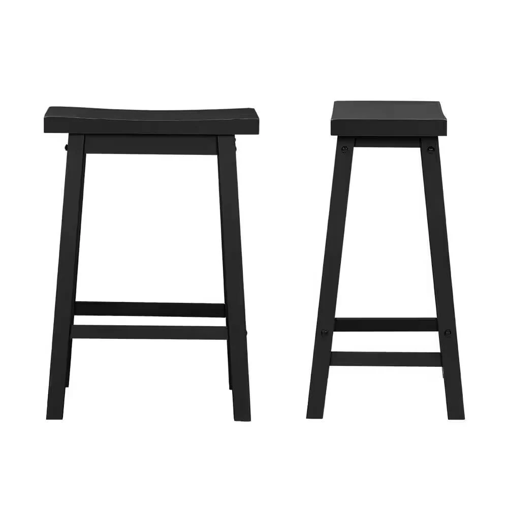 Set of 2 Farmhouse Counter Height Saddle Barstool in Charcoal Black Wood Finish - Image 4