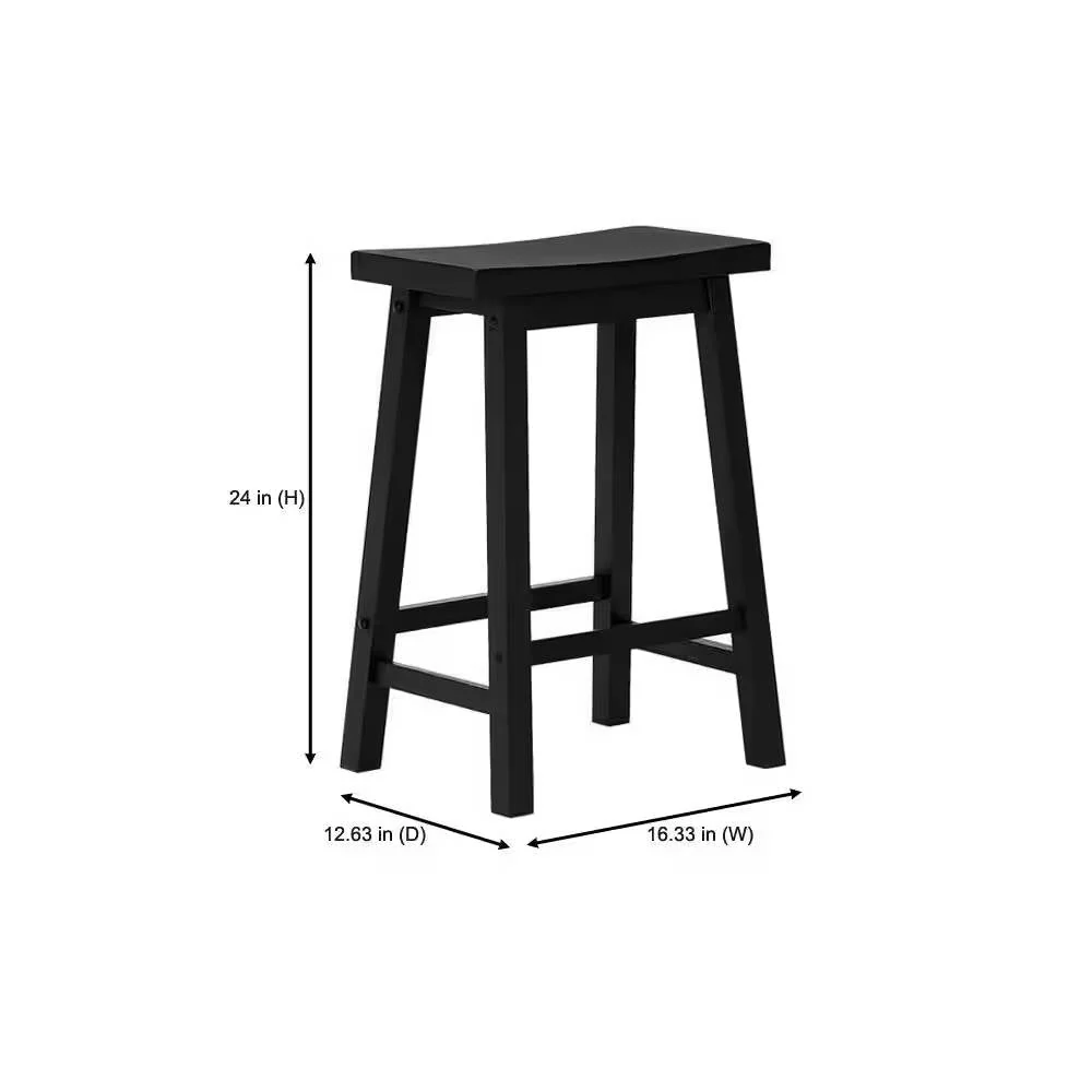 Set of 2 Farmhouse Counter Height Saddle Barstool in Charcoal Black Wood Finish - Image 5