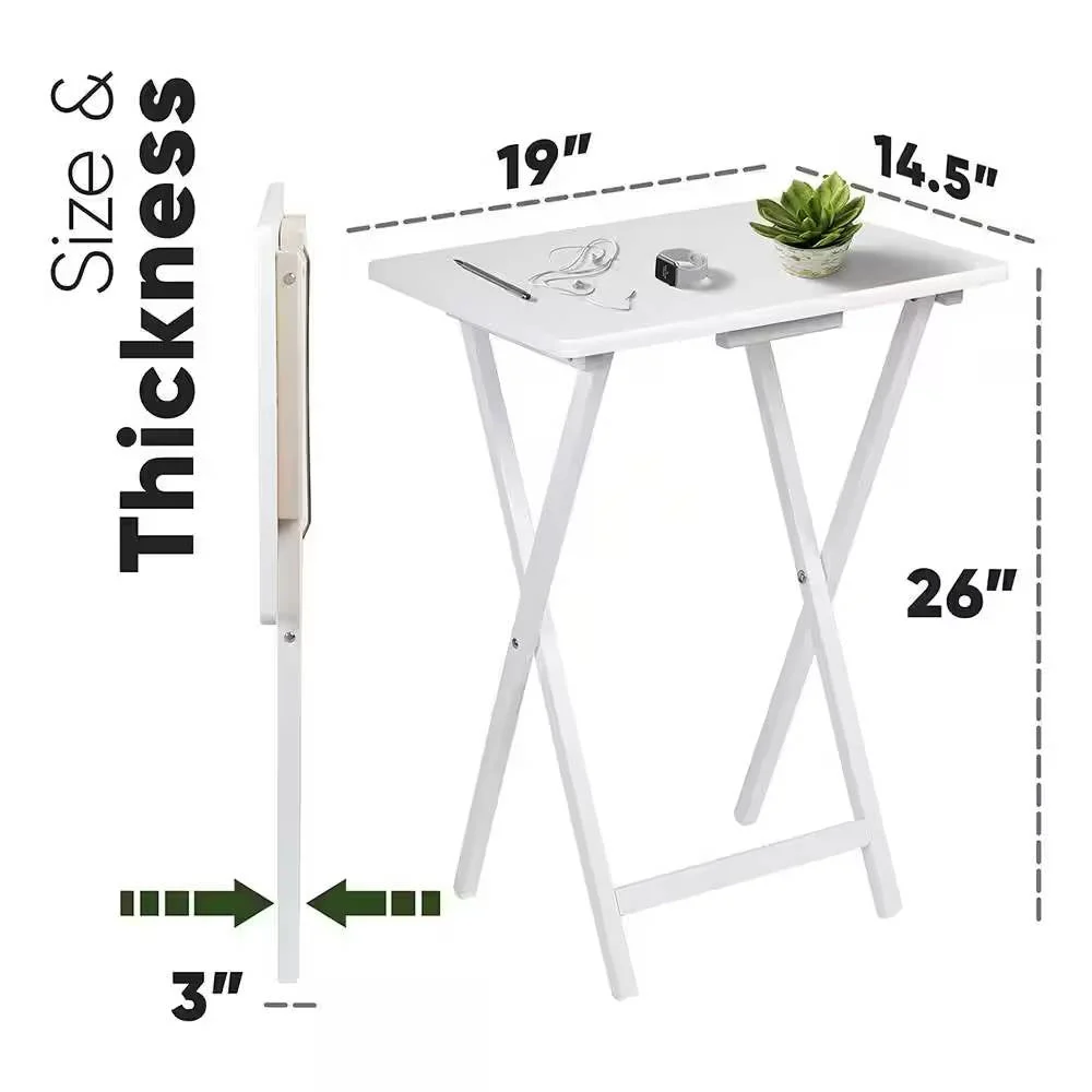 Set of 2 - Folding TV Tray Table in White Wood Finish - Image 3